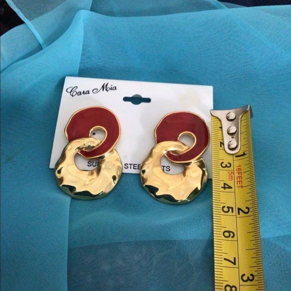 NOS NEW OLD STOCK Vintage Cara Mia Earrings Red Gold Pierced Fashion Earrings - Picture 10 of 10